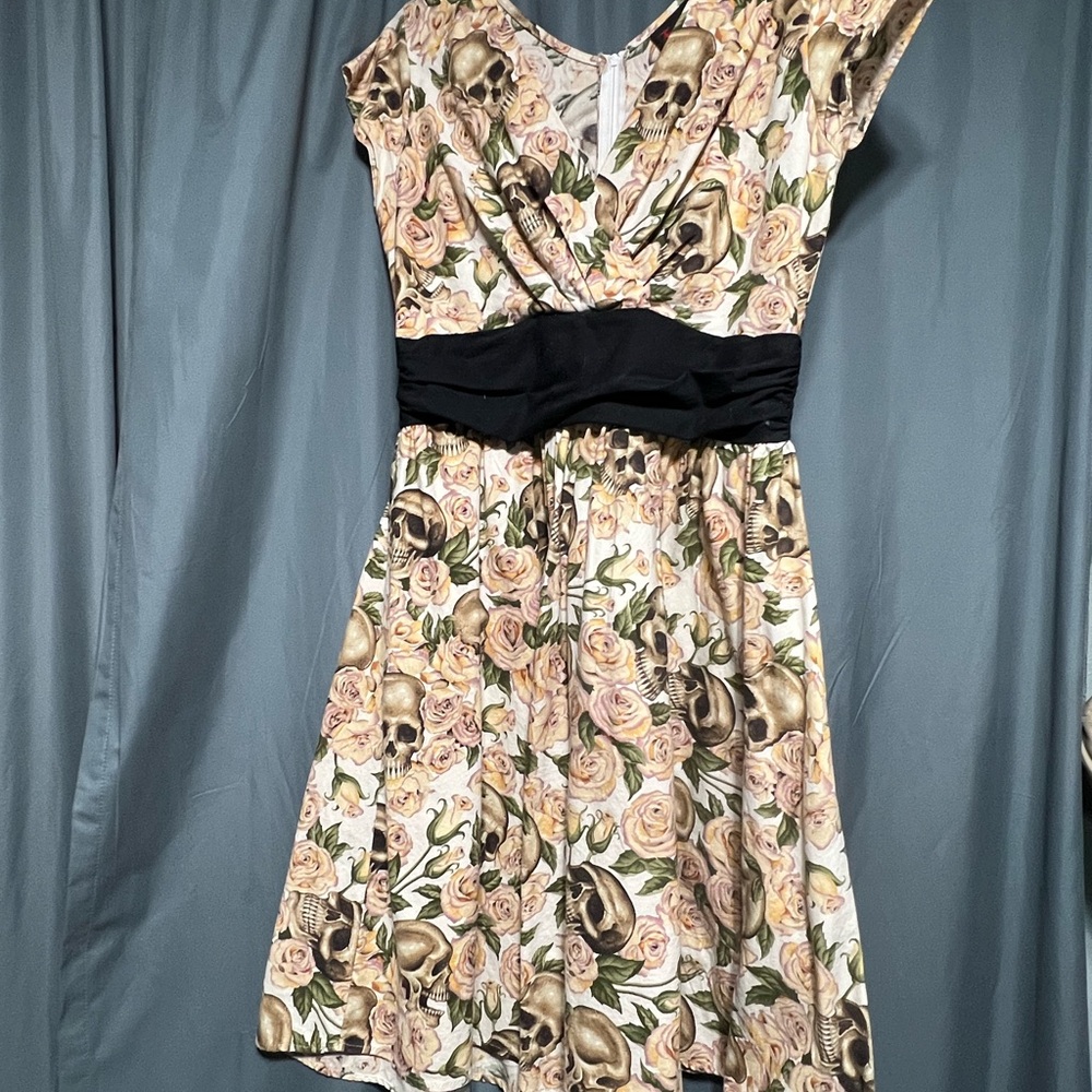 Folter Floral Skull Print Dress with Black Accent